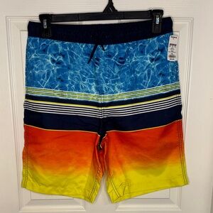 NWT Boys Lands' End Blue and Orange Gradient Swim Trunks